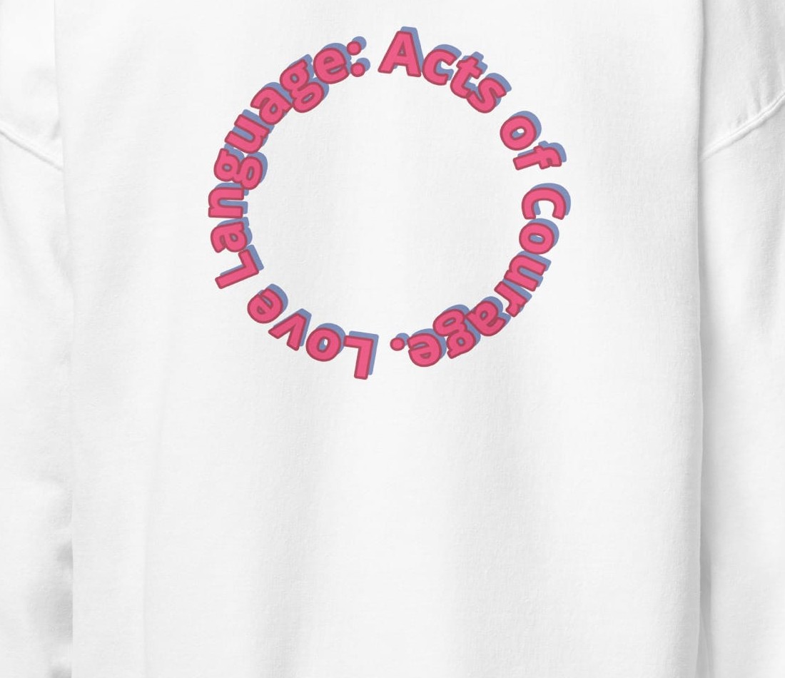 Aries Love Language Hoodie, cropped to show the back print text
