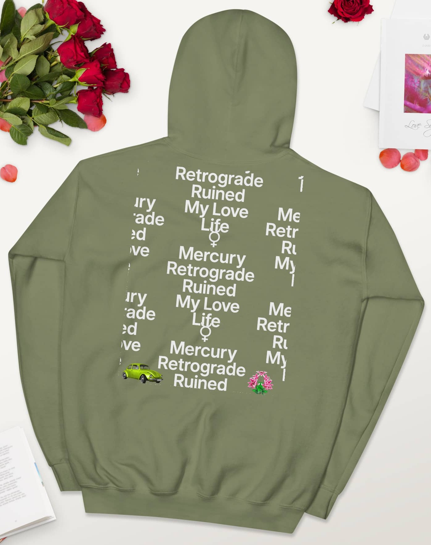 Mercury Retrograde Hoodie, cropped to show the print