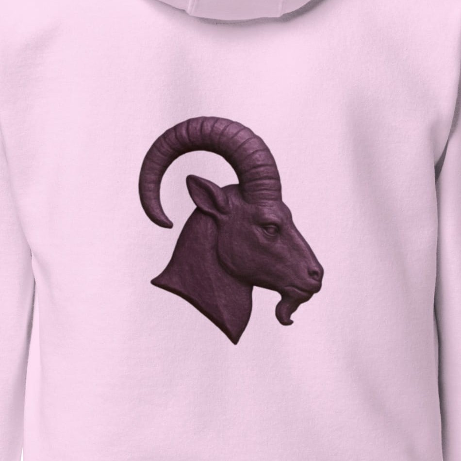 Taurus Ram Head Unisex Hoodie, cropped to show the ram head graphic