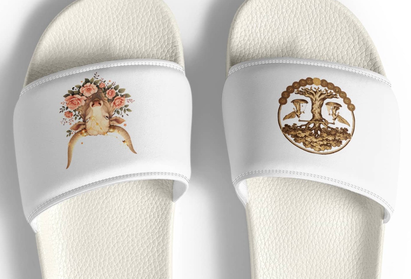 Taurus Celestial Slides, cropped to show both strap designs