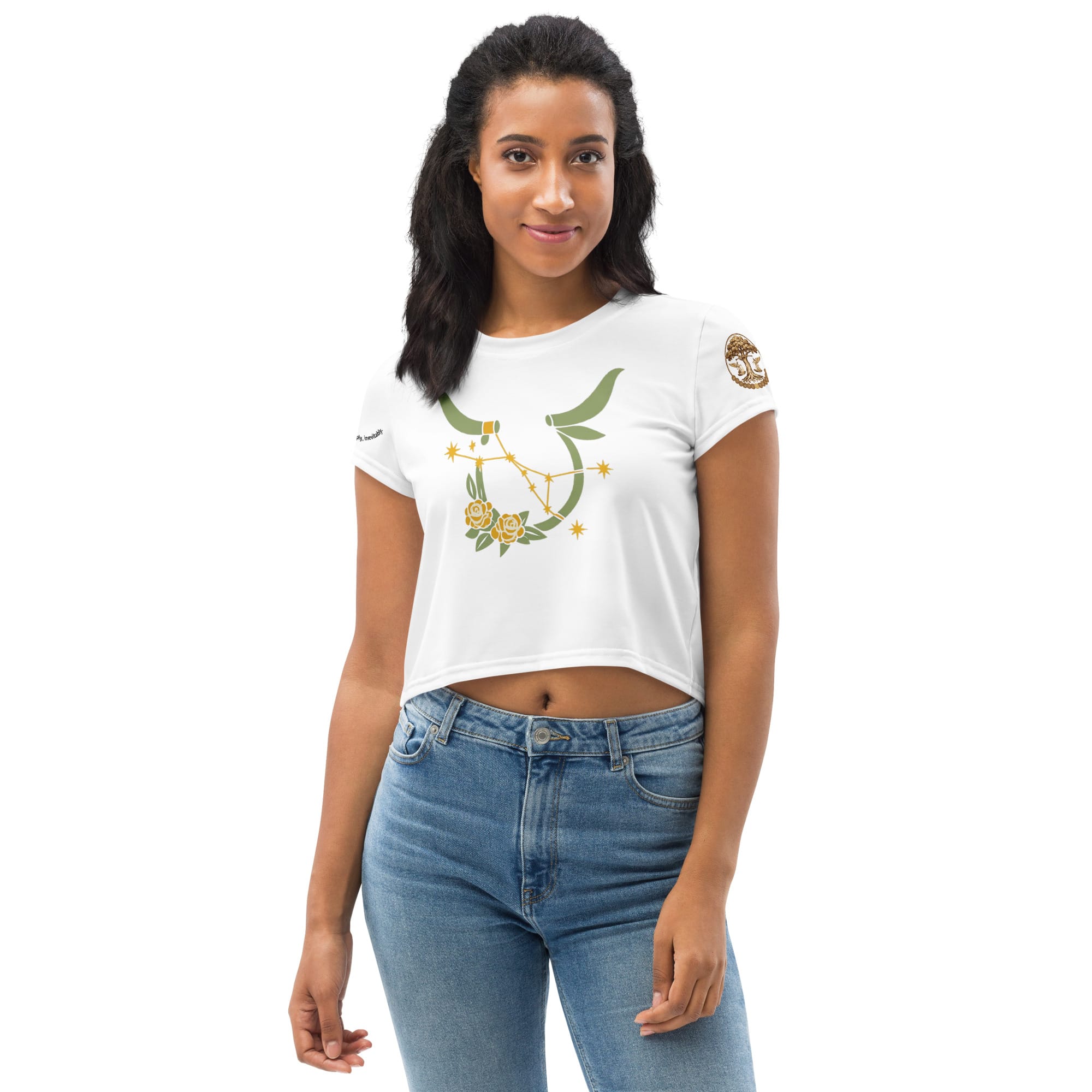 Taurus crop tee lifestyle front angle